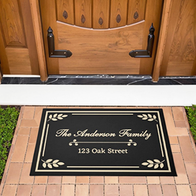 black personalized family name doormat