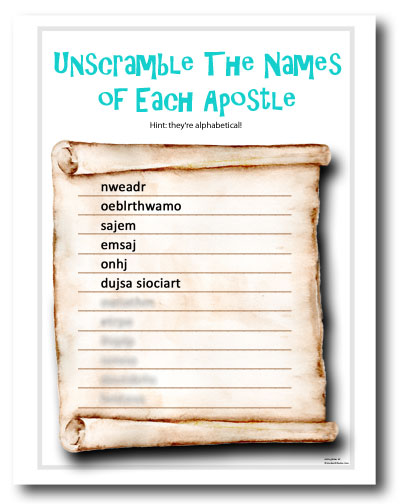 "Apostles Name Scramble" instant download Bible game
