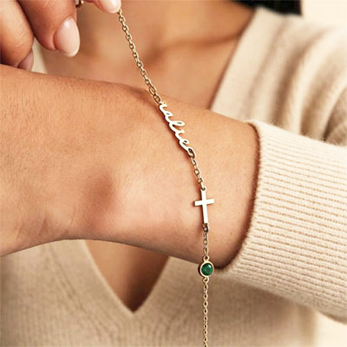 cross name birthstone bracelet