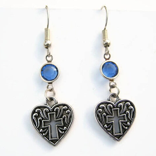 heart cross birthstone earrings