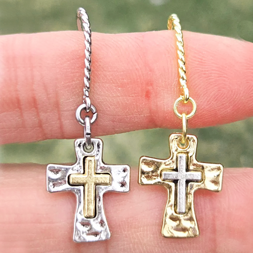 hammered cross earrings