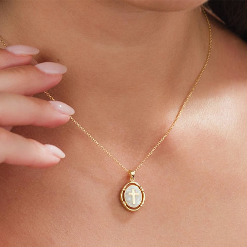 pearl white cross necklace
