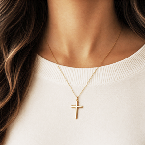 woman wearing a cross necklace