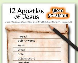 instant download Bible game "12 Apostles of Jesus Word Scramble"