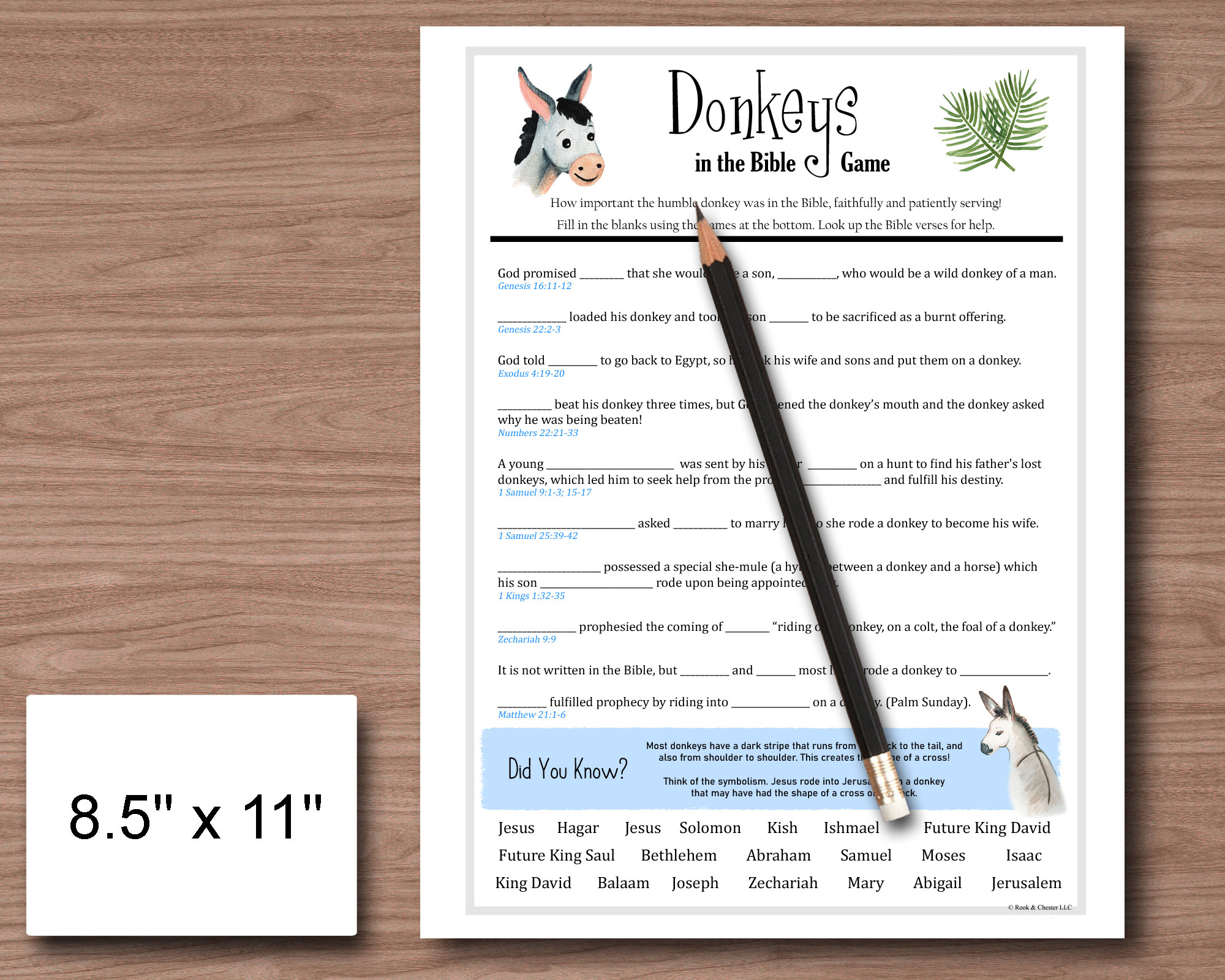 Bible Game Instant Download "Donkeys In The Bible"