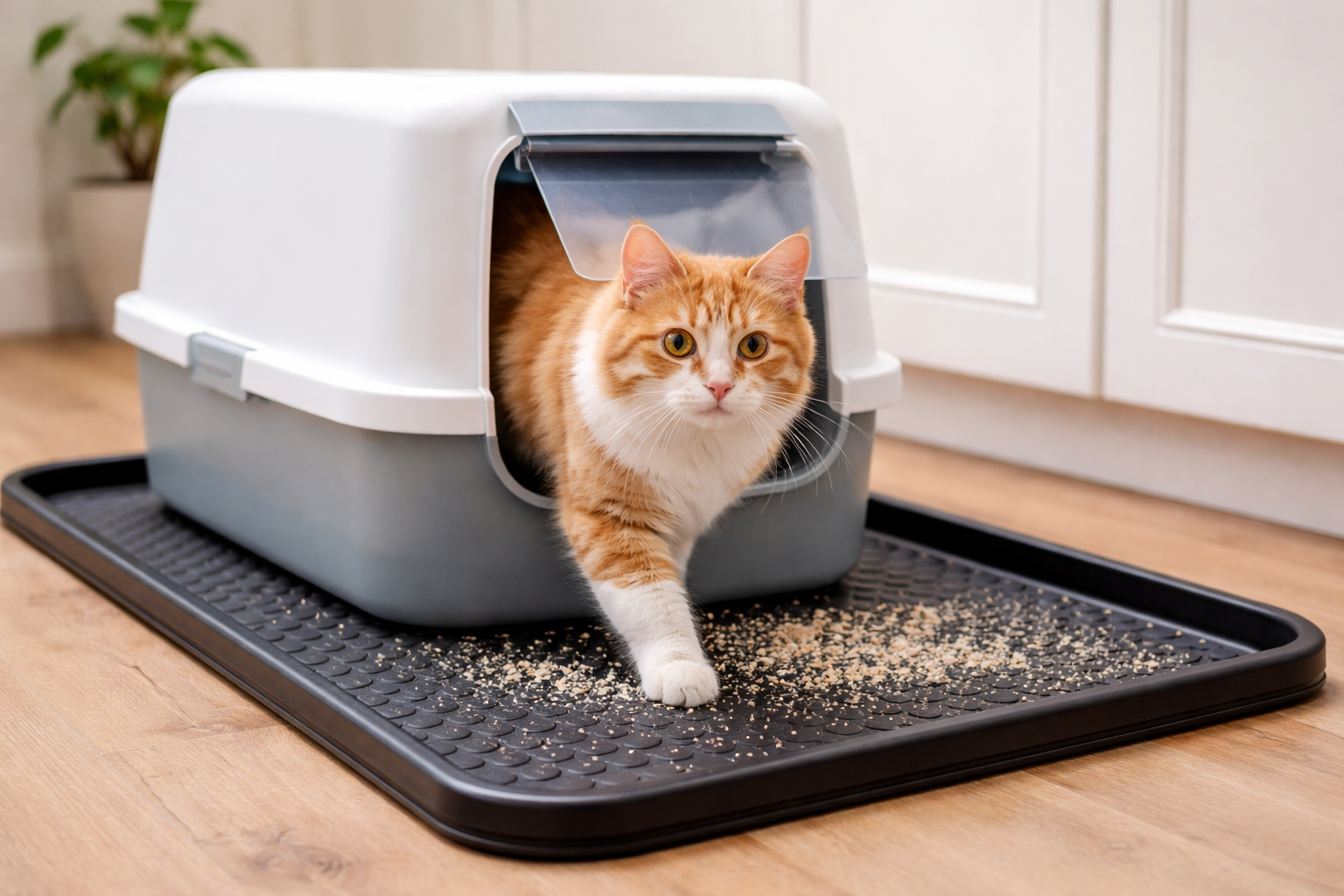 cat litter box on boot tray