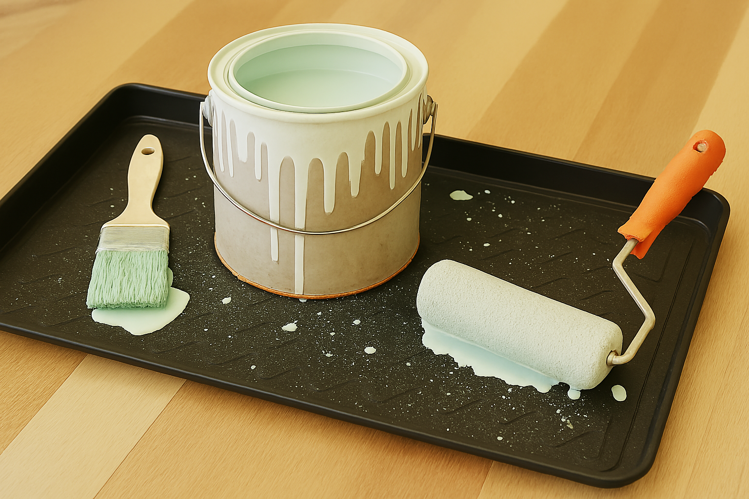 paint can and brush on boot tray